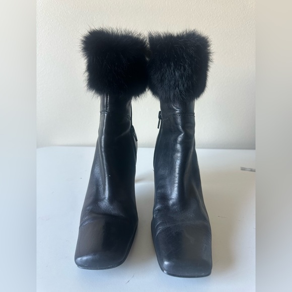 Vintage Karen Scott Black Leather Fur Ankle Square Toe Boots 7.5 - Picture 3 of 8
